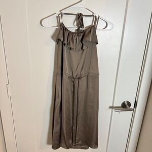Tinley Road Ruffle Halter Neck Midi Dress Taupe Tie Waist Size 6